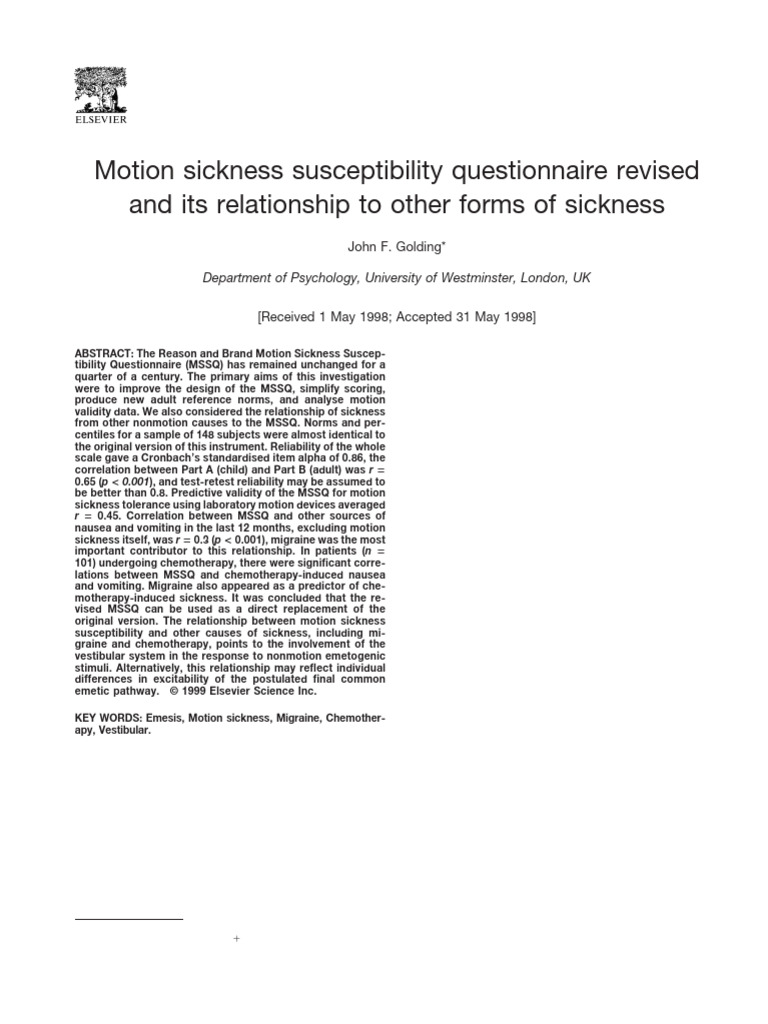 Revised Motion Sickness Questionnaire Analysis | PDF | Validity ...