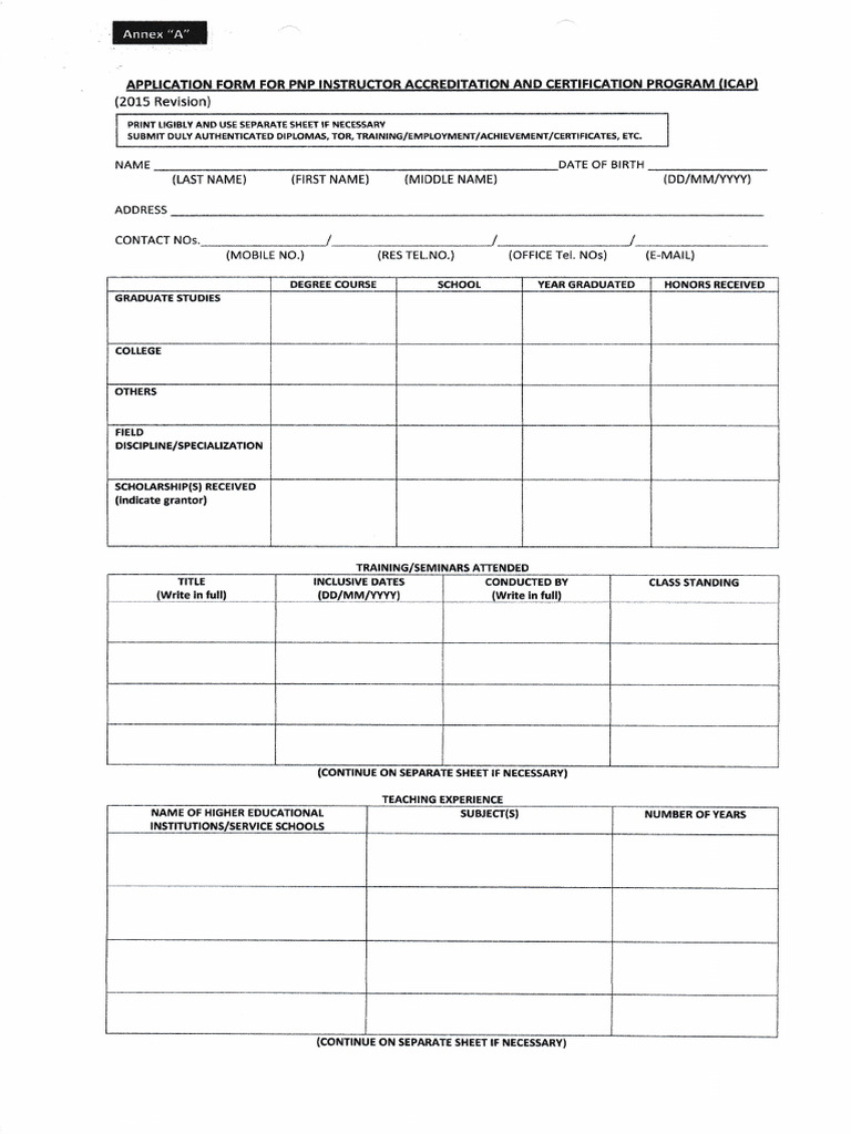 PNP Accreditation Application Form | PDF