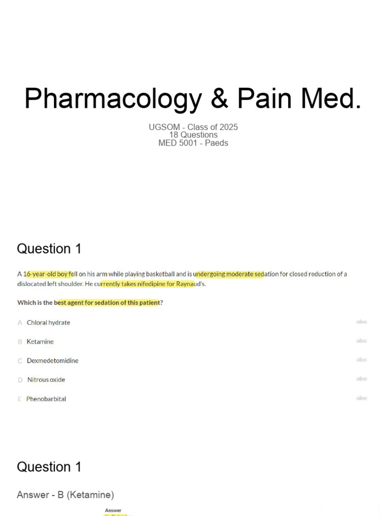 Pharmacology Questions for Pain Management | PDF