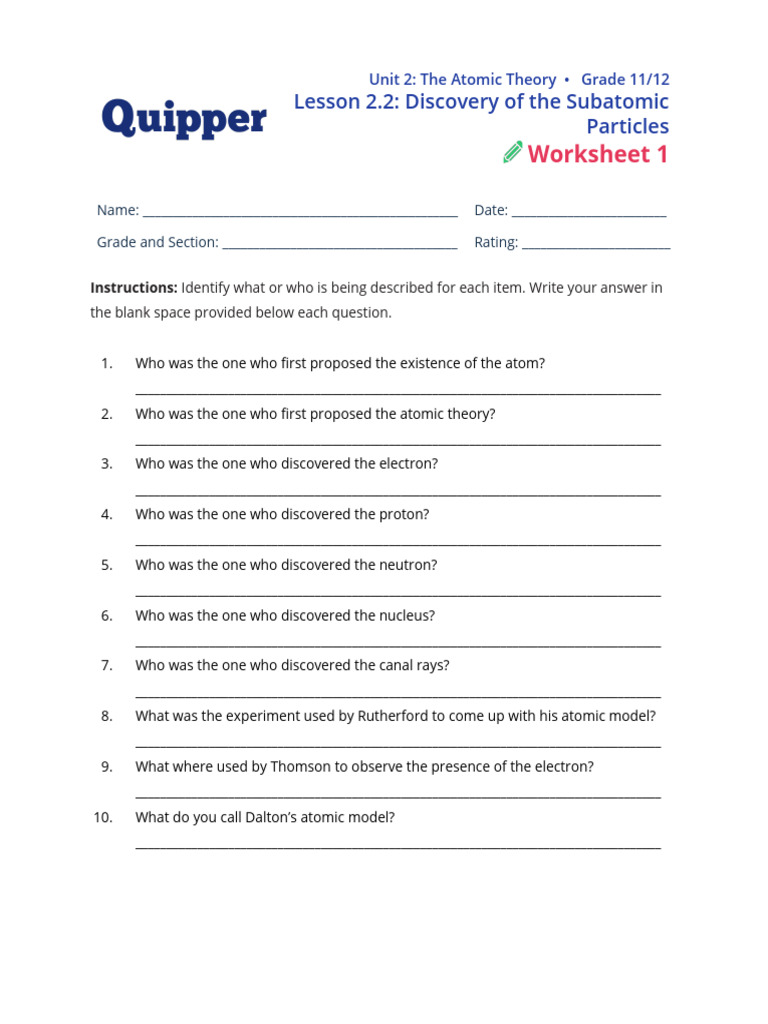 Physical Science SHS 2.2 Worksheet 1 - 111742 | PDF