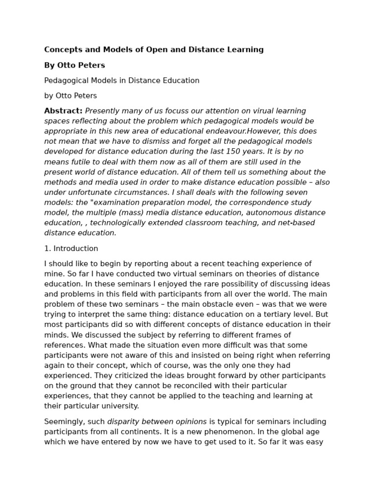 Pedagogical Models in Distance Education | PDF | Distance Education ...