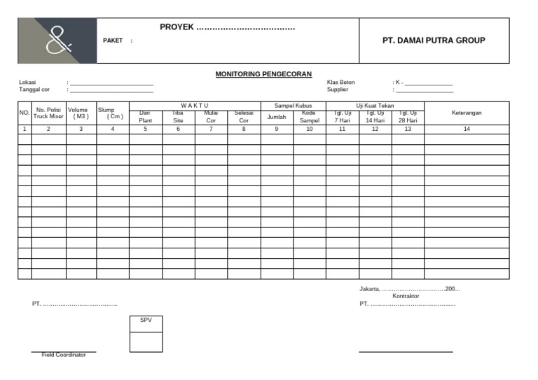 Monitoring Pengecoran Beton PT Damai | PDF