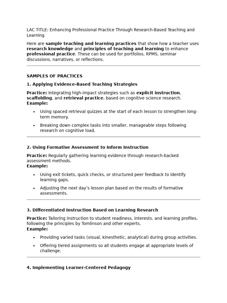 Research-Based Teaching Strategies Guide | PDF | Learning | Human ...