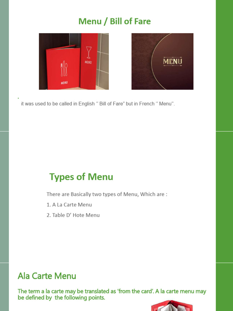 Types of Menu | PDF | Hors D'oeuvre | Menu