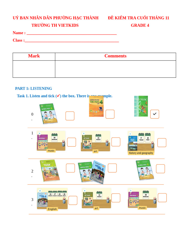 Grade 4 Listening and Vocabulary Test | PDF