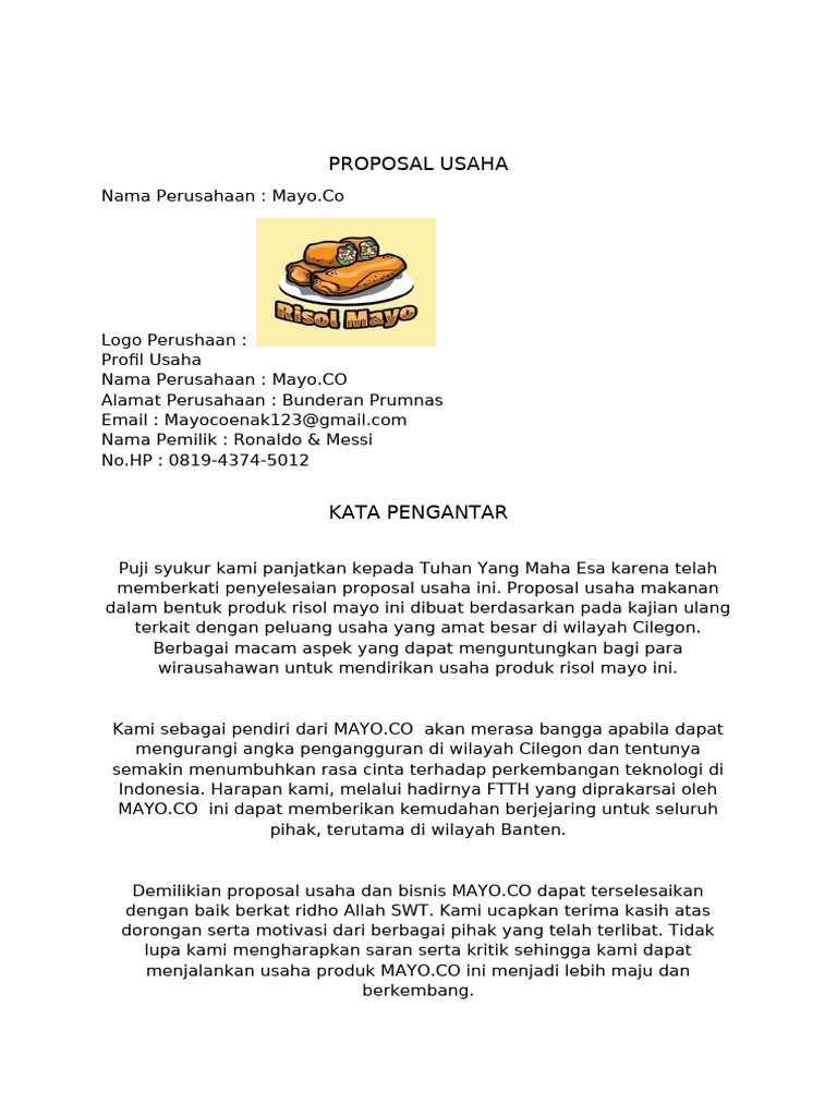 Proposal Usaha Risol Mayo Cilegon | PDF