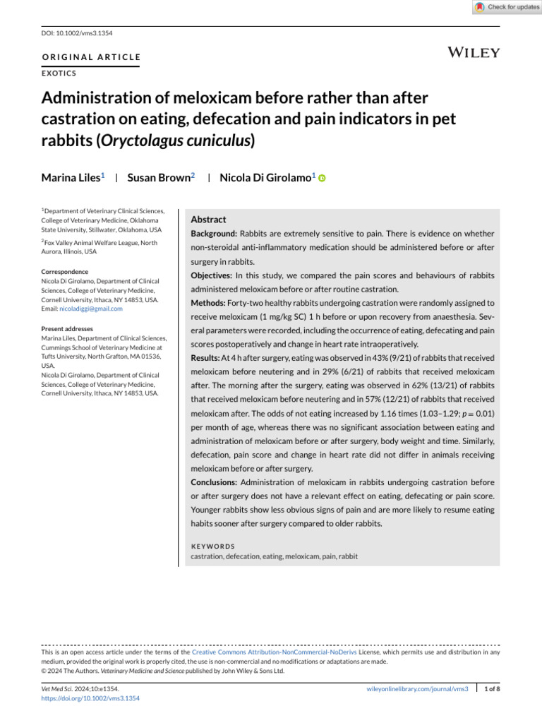 Meloxicam Timing in Rabbit Castration | PDF | Nonsteroidal Anti ...