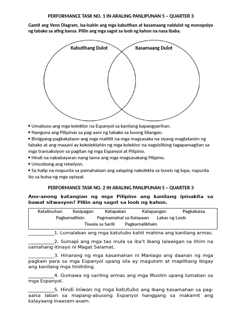 Performance Task AP 3rd Quarter | PDF