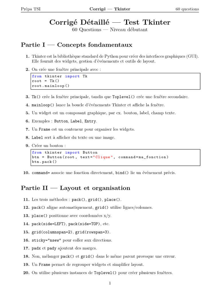 Guide complet sur Tkinter en Python | PDF | Génie logiciel ...