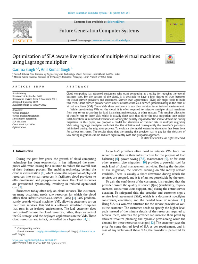SLA-Aware VM Migration Optimization | PDF | Cloud Computing | Virtual ...
