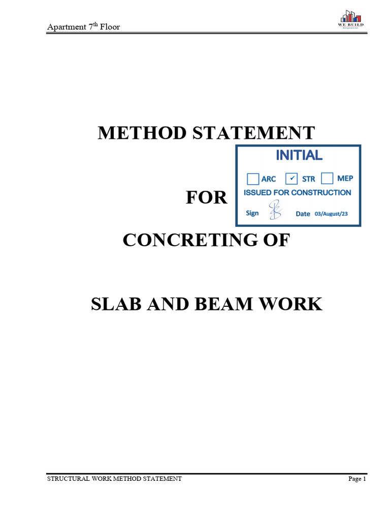 7th Floor Apartment Concreting Method Statement | PDF | Concrete ...
