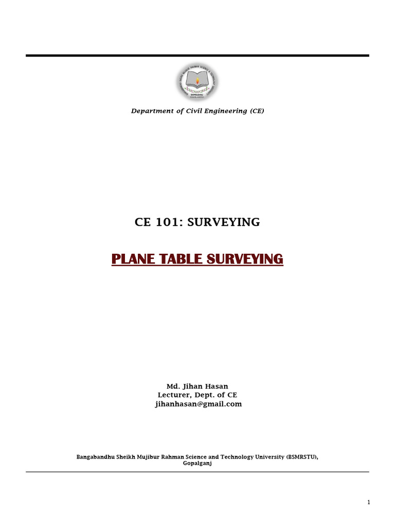 CE 101 Surveying Lecture Note Plane Table Survey 23-24 | PDF ...