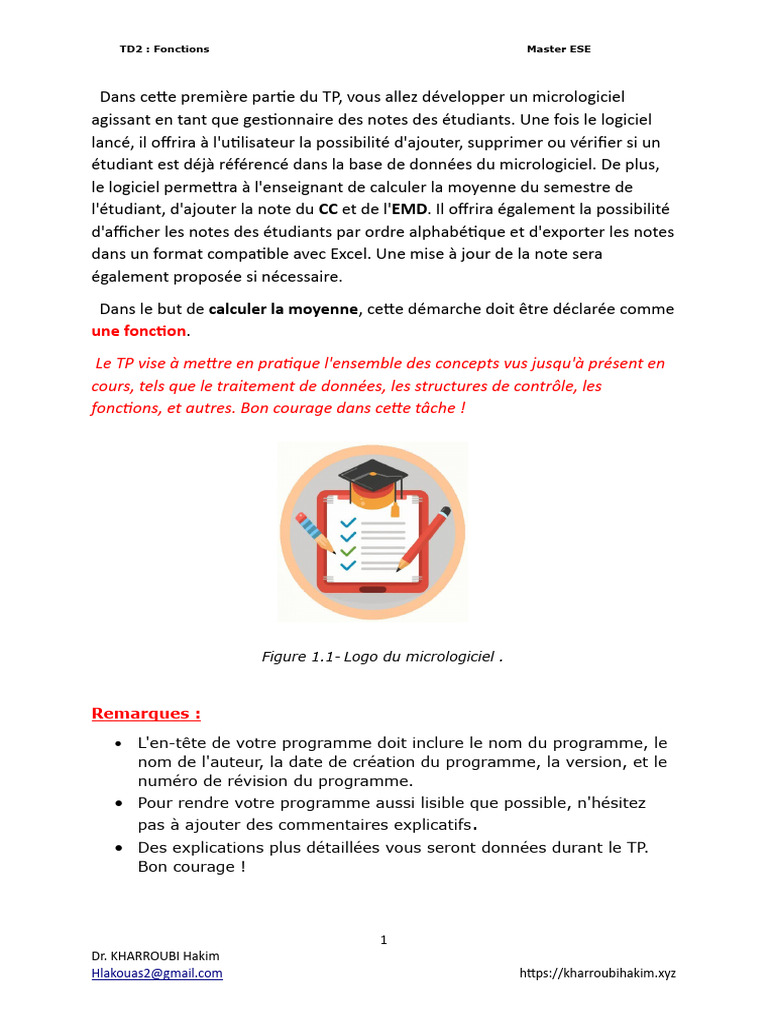 Gestion des notes étudiants en micrologiciel | PDF