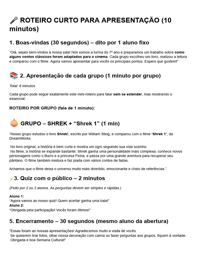 ? Roteiro Shrek | PDF