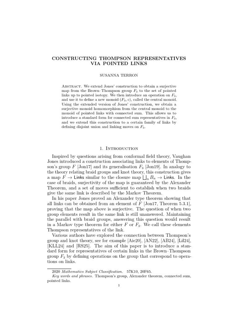 Constructing Thompson Representatives Via Pointed Links | PDF | Group ...