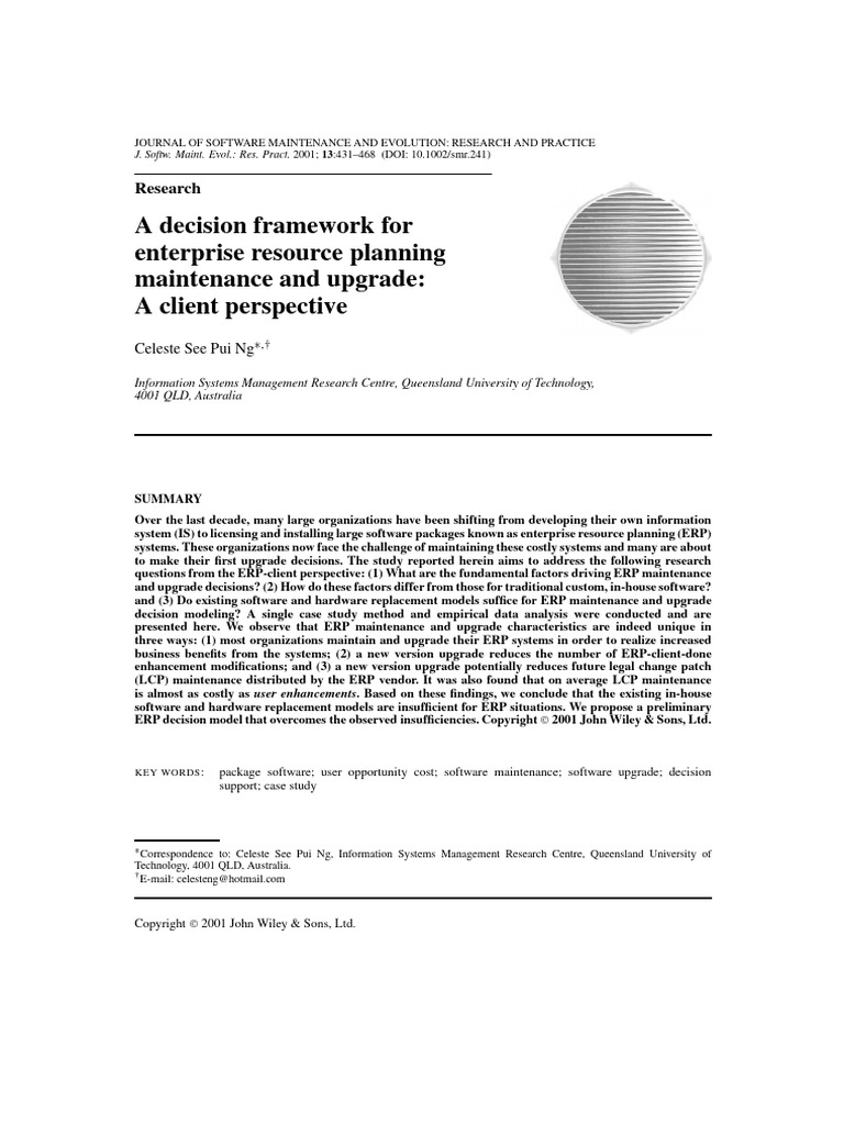 A Decision Framework For Enterprise Resource Planning Maintenance | PDF ...