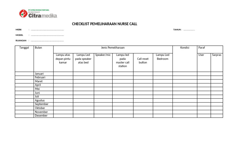Checklist Pemeliharaan Nurse Call 2023 | PDF