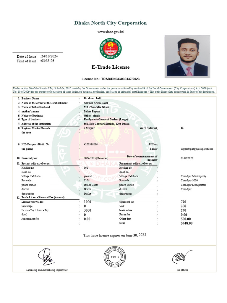 Trade License for Readymade Garment | PDF | Taxes | Chess