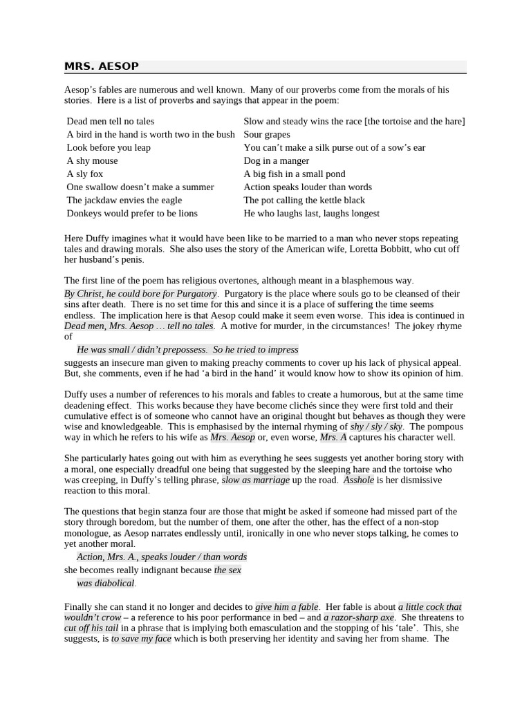 Mrs Aesop Notes | PDF | Aesop | Fable
