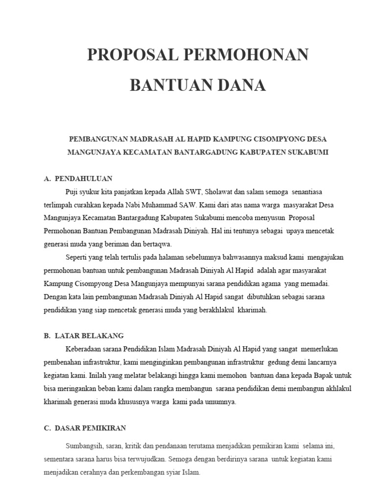 Proposal Pembangunan Madrasah Al Hapid | PDF