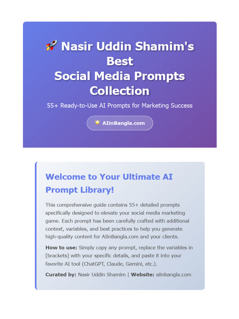 55+ AI Prompts for Social Media Marketing | PDF | Artificial ...