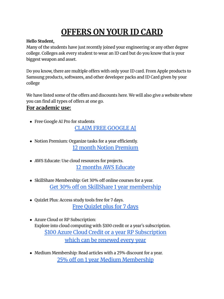 Student ID Card Offers & Discounts | PDF | Microsoft Azure | Cloud ...