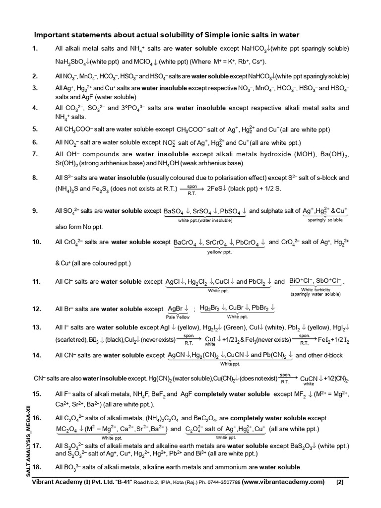Solubility Rules for Ionic Salts in Water | PDF | Salt (Chemistry ...