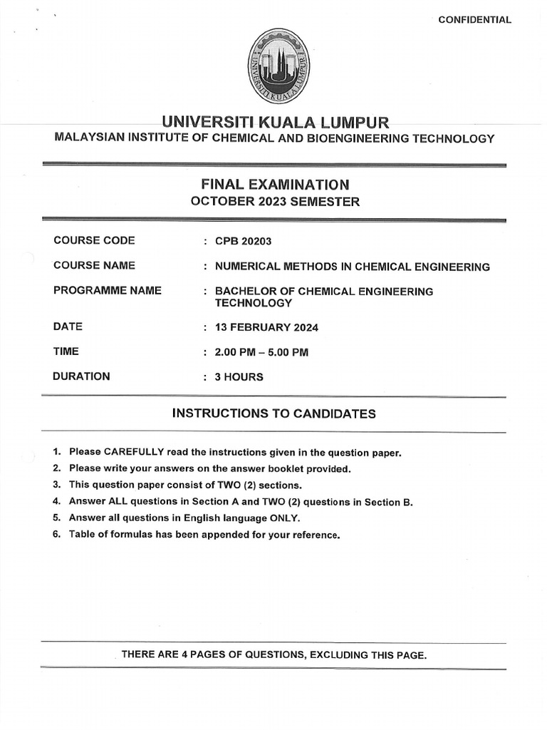 CPB 20203 Numerical Methods in Chemical Engineering | PDF