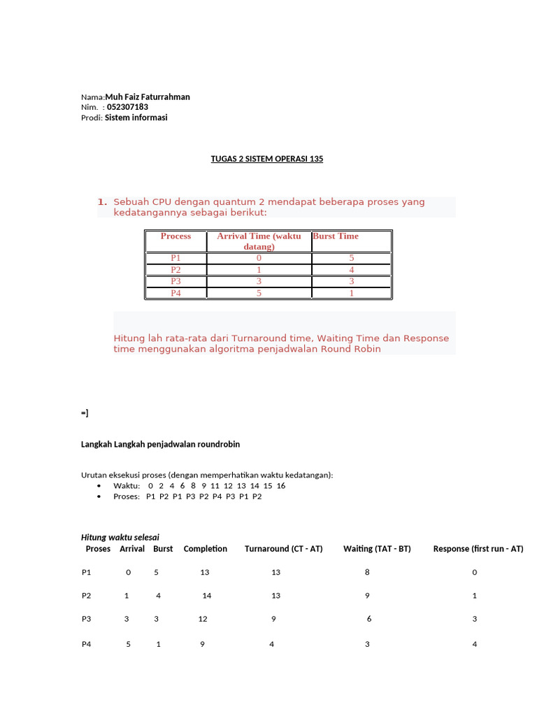 Analisis Penjadwalan Proses Round Robin | PDF