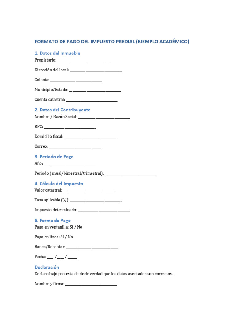 Ejemplo de Formato de Pago Predial | PDF