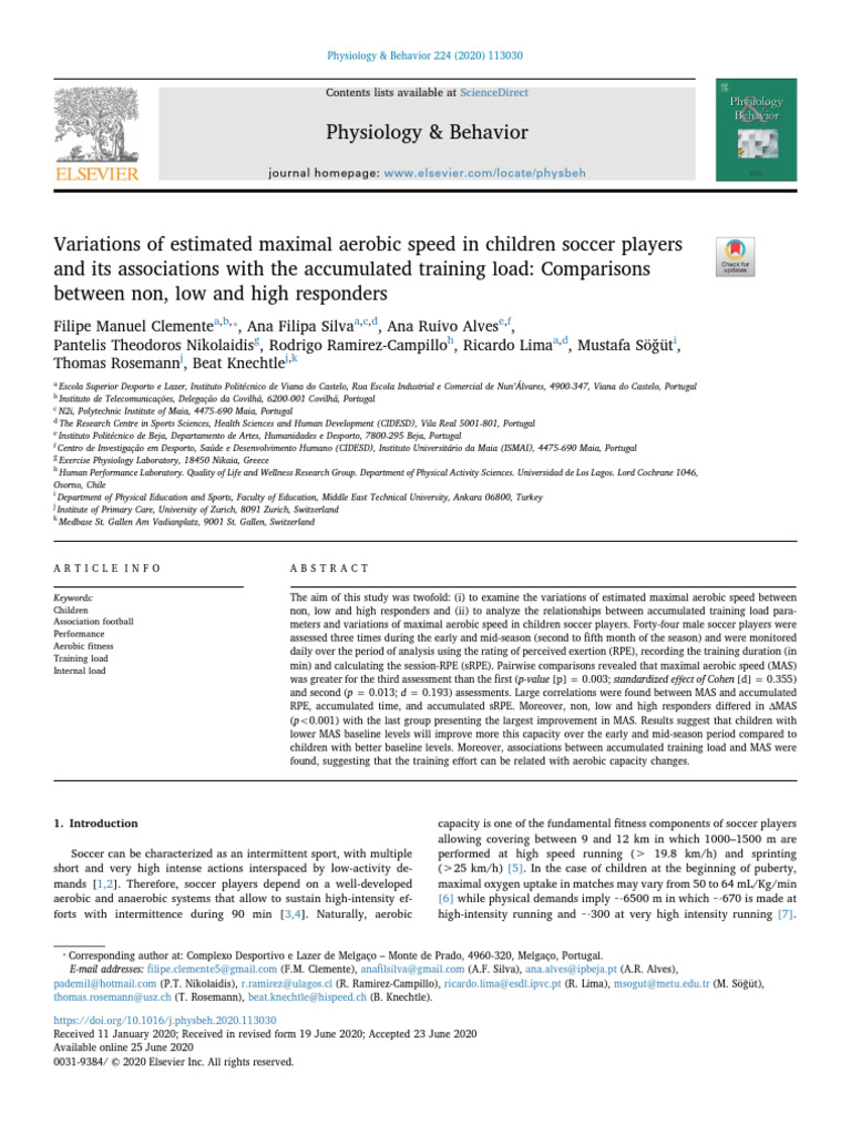 Variations of Estimated Maximal Aerobic Speed in Children Socce 2020 ...