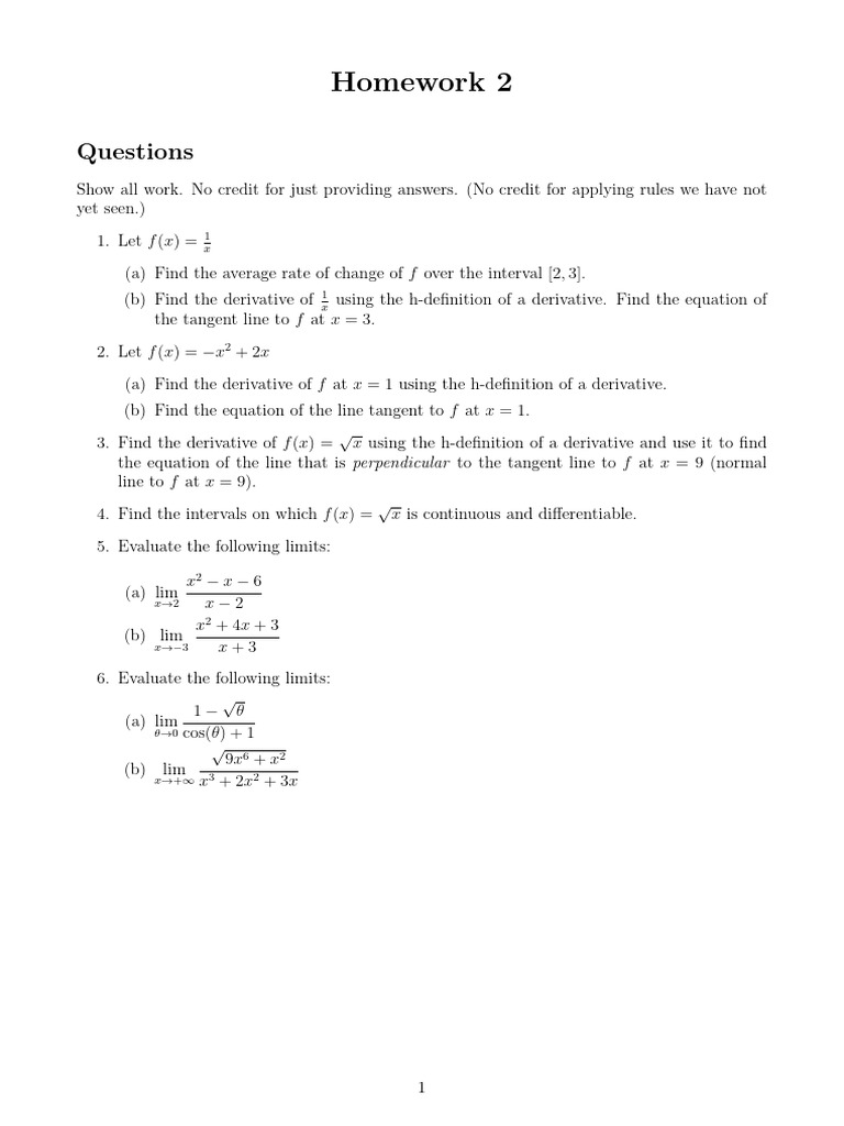 General Calculus Homework 2 | PDF