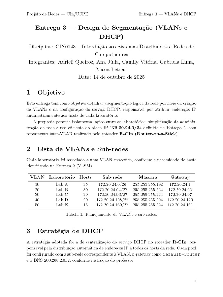 Segmentação de Rede: VLANs e DHCP | PDF | Rede de computadores ...