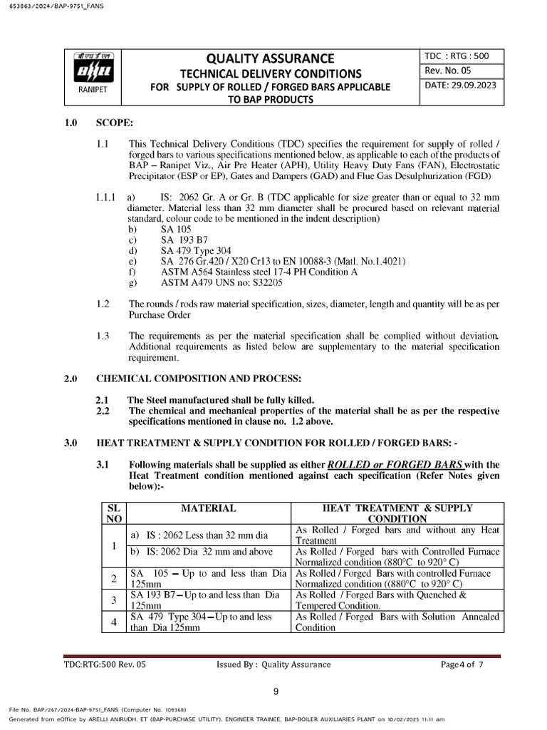 TDC RTG 500 Rev 5 Bhel Ranipet | PDF | Specification (Technical Standard)