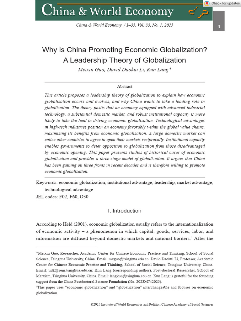 China and World Economy - 2025 - Guo - Why Is China Promoting Economic ...