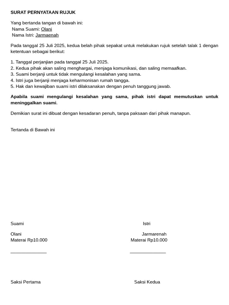 Surat Pernyataan Rujuk - 20250726 - 034059 - 0000 | PDF