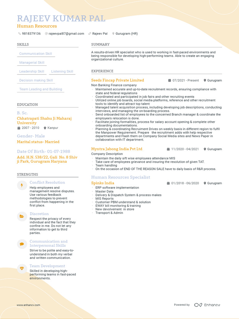 Rajeev CV HR | PDF | Human Resources | Salary