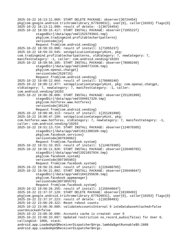 Android Package Install and Delete Logs | PDF | Android (Operating ...