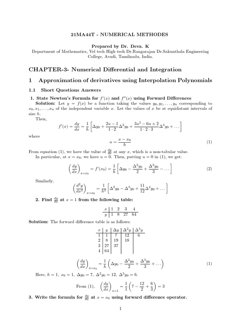 Numerical Methods for Derivatives and Integration | PDF | Finite ...