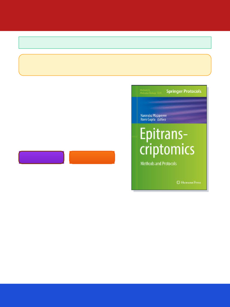 Epitranscriptomics: Methods and Protocols Narendra Wajapeyee Ebook ...