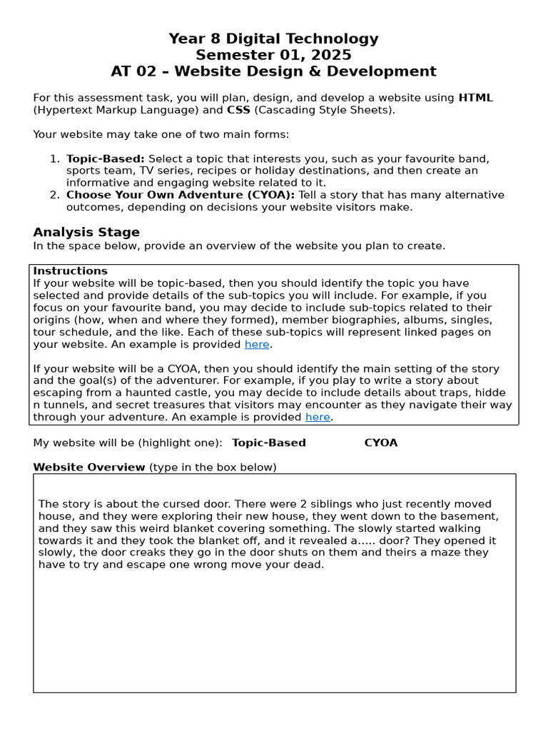 Year 8 Digital Technology AT2 | PDF | Html Element | Html