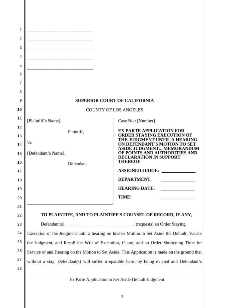 Stay Execution of Judgment Application | PDF | Ex Parte | Default Judgment