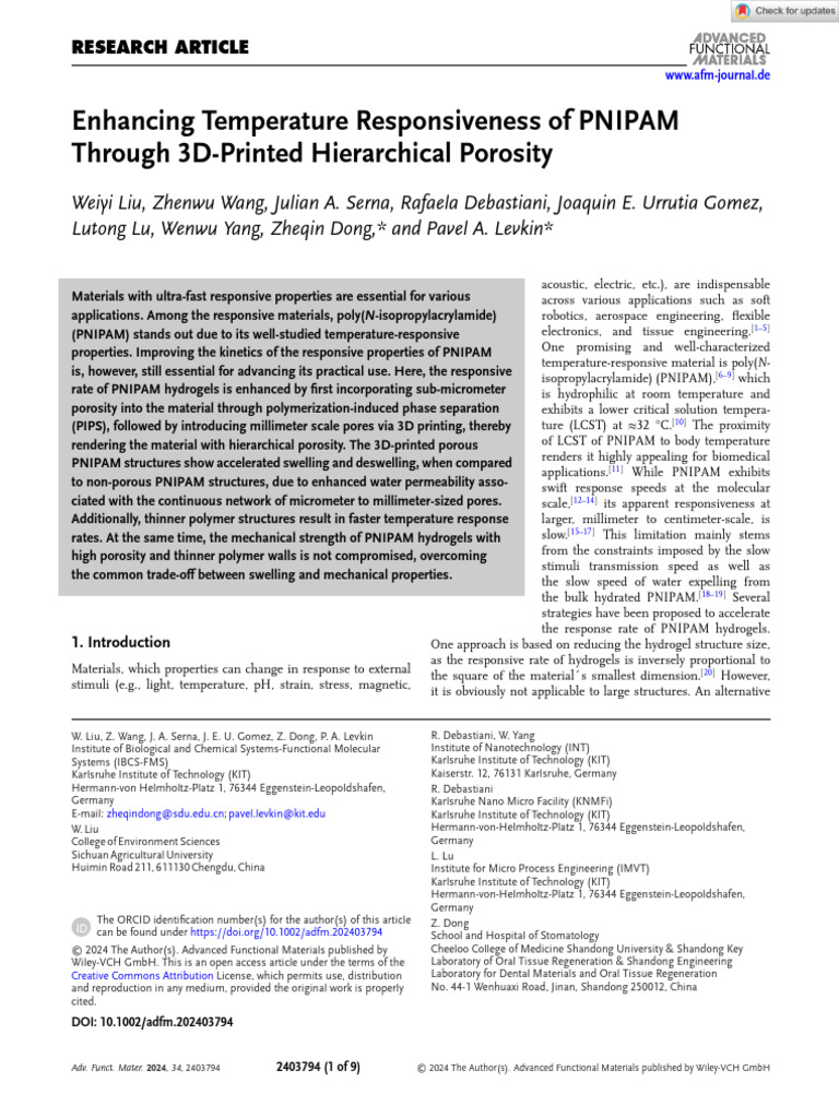 Enhanced PNIPAM Responsiveness via 3D Printing | PDF | Gel | Porosity
