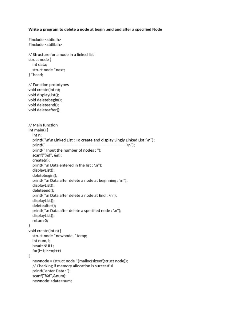 Experiment 13 Delete A Node (Begin, End & After) | PDF | Algorithms And ...