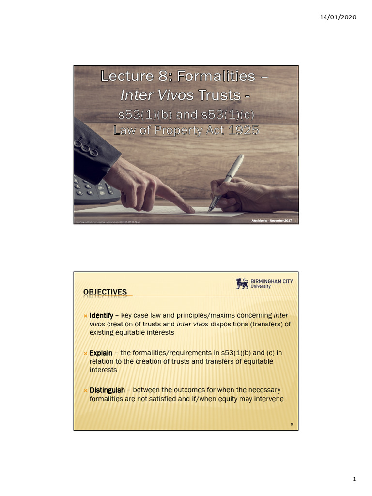 LLB Lecture 7 - Formalities - 53 (1) (B) and (C) | PDF | English Trust ...