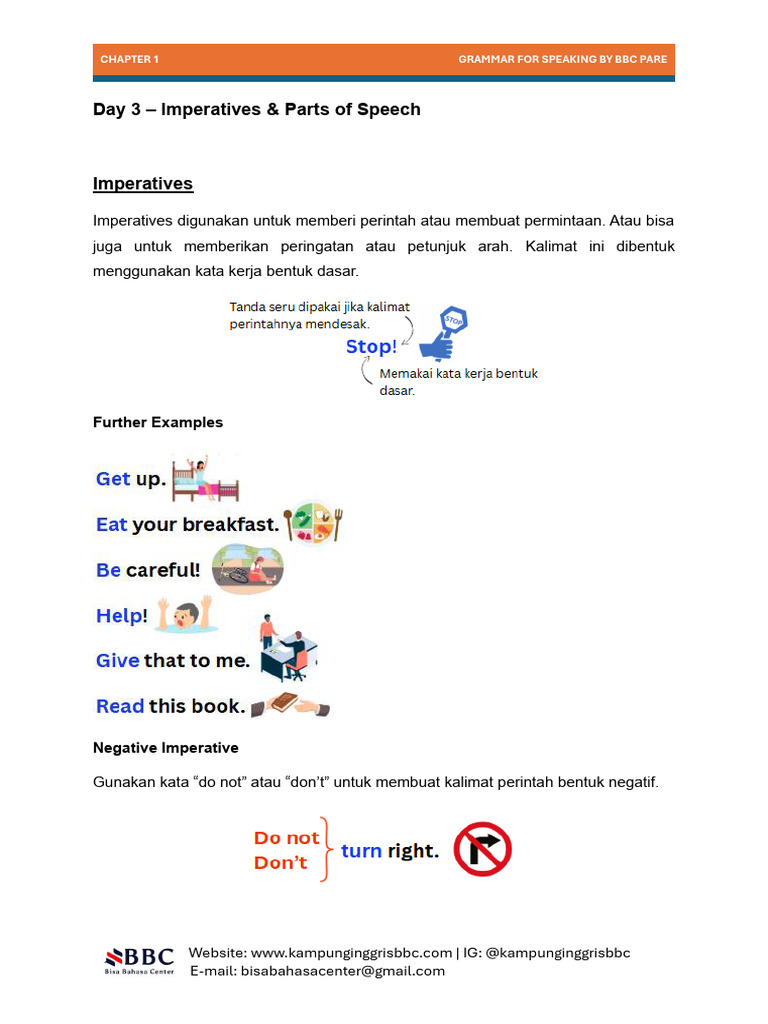Imperatives dan Parts of Speech dalam Bahasa Inggris | PDF