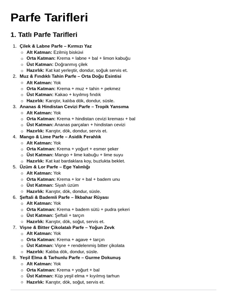 Tatlı Parfe Tarifleri (Krema Bazlı) PDF | PDF