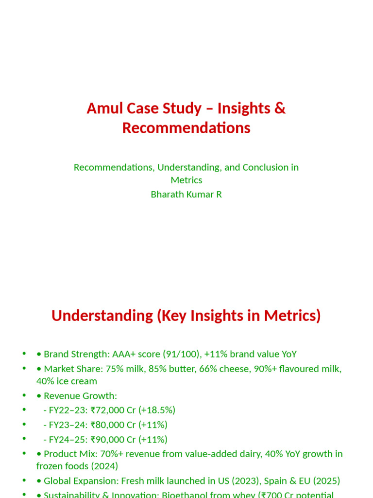Amul Recommendations Understanding Conclusion Designed | PDF