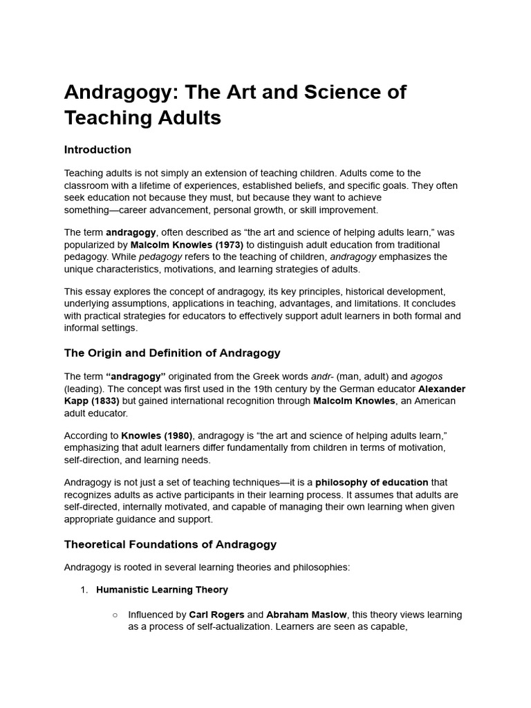 Understanding Andragogy in Adult Education | PDF | Learning | Adult ...