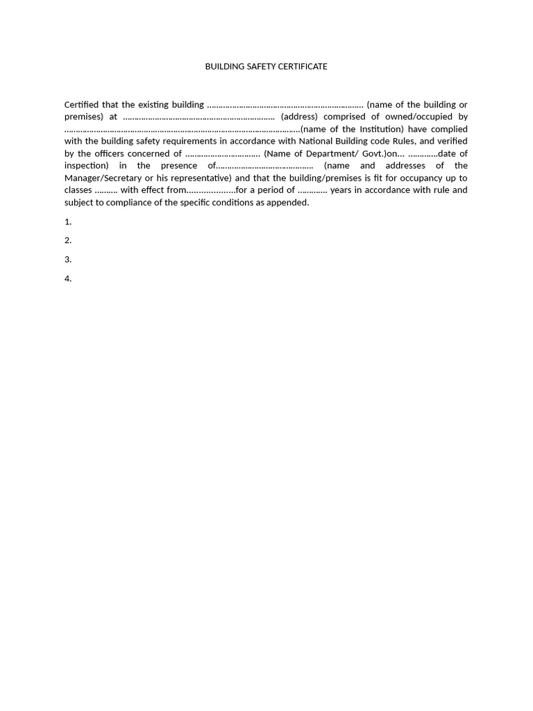 Building Safety Certificate | PDF